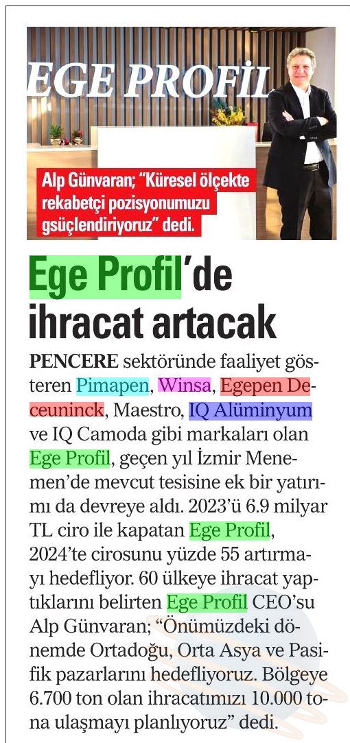 Akşam Gazetesi - Ege Profil’de ihracat artacak